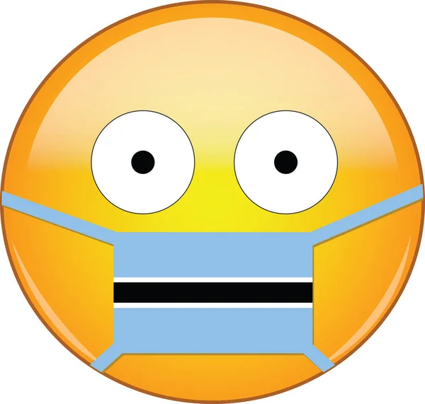Emoji Amarillo Asustado Máscara Médica Batswana Protegiendo Del Sars Coronavirus — Vector de stock