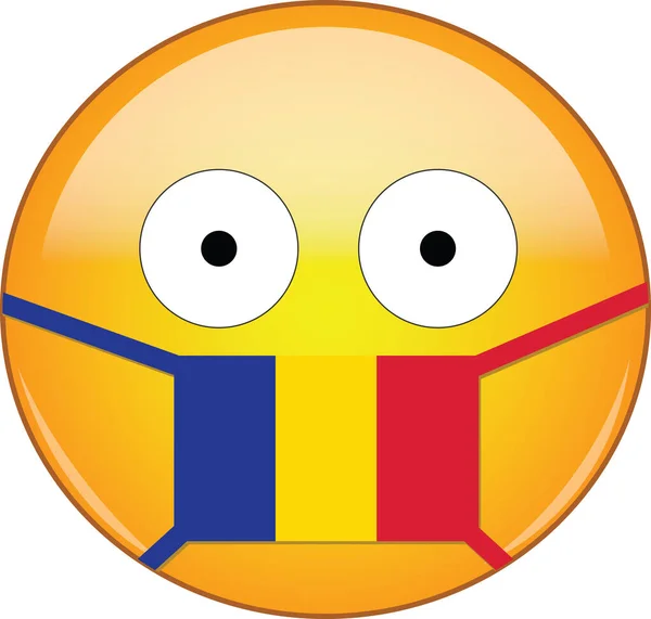 Emoji Assustado Amarelo Máscara Médica Chadiana Que Protege Contra Sars —  Vetores de Stock