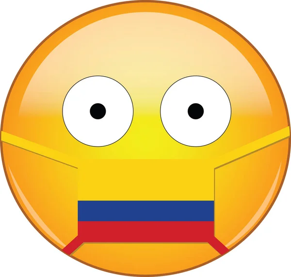 Żółte Przerażone Emotikony Kolumbijskiej Masce Medycznej Chroniące Przed Sars Koronawirusem — Wektor stockowy