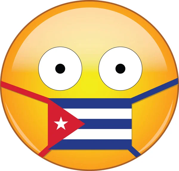 Κίτρινο Φοβισμένο Emoji Στην Κουβανέζικη Ιατρική Μάσκα Που Προστατεύει Από — Διανυσματικό Αρχείο