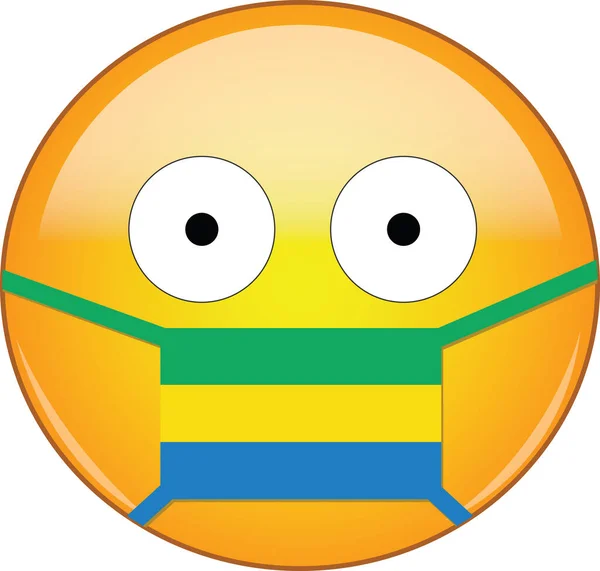 Emoji Giallo Spaventato Gabonese Maschera Medica Proteggendo Sars Coronavirus Influenza — Vettoriale Stock