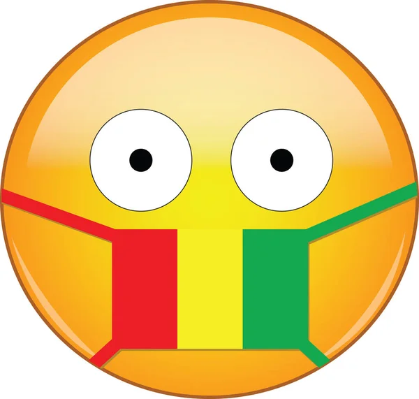 Emoji Giallo Spaventato Nella Maschera Medica Guineana Che Protegge Sars — Vettoriale Stock