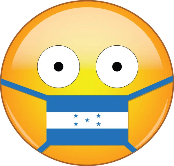 Emoji Giallo Spaventato Honduras Maschera Medica Proteggendo Sars Coronavirus Influenza — Vettoriale Stock