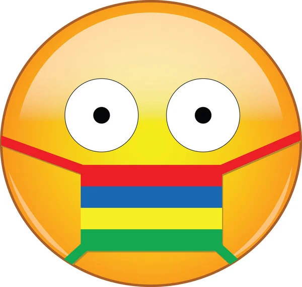 Żółte Przerażone Emoji Masce Medycznej Mauritiusa Chroniące Przed Sars Koronawirusem — Wektor stockowy