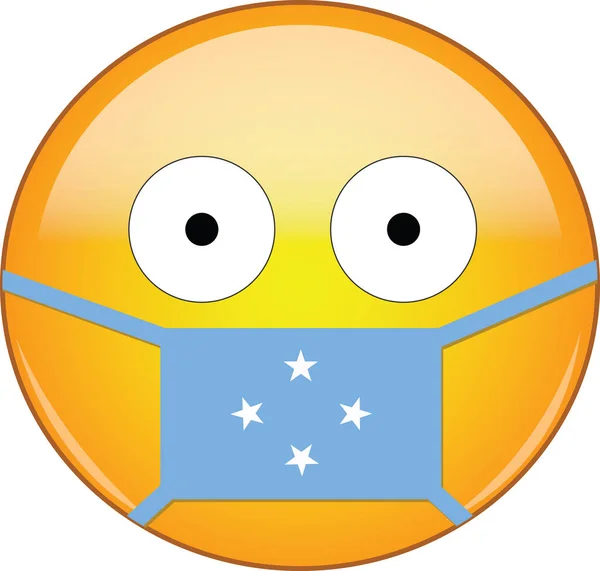 Emoji Amarillo Asustado Máscara Médica Micronesia Protegiendo Del Sars Coronavirus — Vector de stock