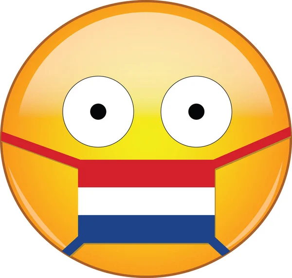 Emoji Jaune Effrayé Dans Masque Médical Néerlandais Protégeant Contre Sras — Image vectorielle