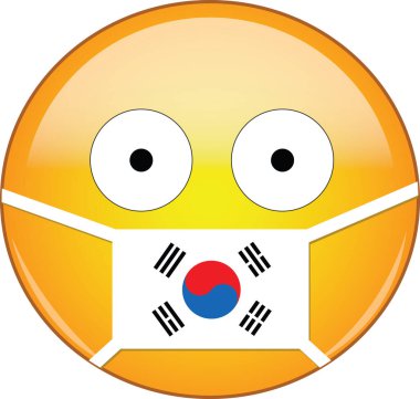 Download Yellow Scared Emoji Face In South Korean Medical Mask Protecting From Sars Coronavirus Bird Flu And Other Viruses Germs And Bacteria And Contagious Disease As Well As Toxic Smog And Air PSD Mockup Templates