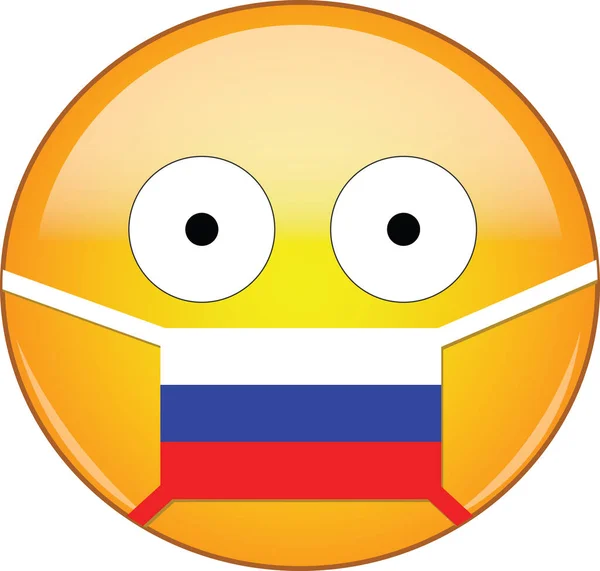 Emoji Giallo Spaventato Nella Maschera Medica Russa Che Protegge Sars — Vettoriale Stock