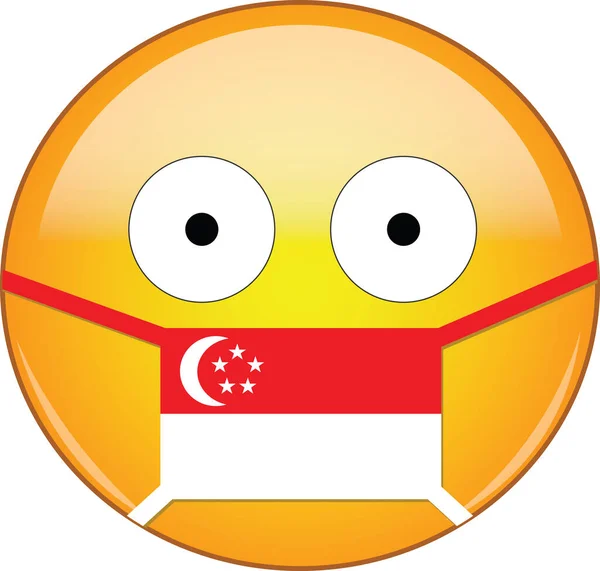 Emoji Ketakutan Kuning Dalam Topeng Medis Singapura Yang Melindungi Dari - Stok Vektor