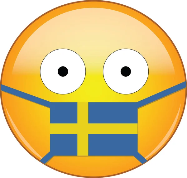 Žlutá Vyděšená Emoji Švédské Lékařské Masce Chránící Před Sars Koronavirem — Stockový vektor