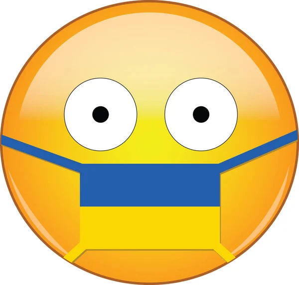 Emoji Giallo Spaventato Ucraina Maschera Medica Proteggendo Dalla Sars Coronavirus — Vettoriale Stock