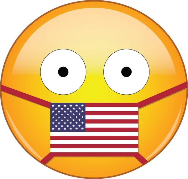 SARS, coronavirüs, kuş gribi ve diğer virüslerden, mikroplardan, bakterilerden ve bulaşıcı hastalıklardan korunan Amerikan sağlık maskeli sarı surat ve ABD 'deki zehirli duman ve hava kirliliğinden.