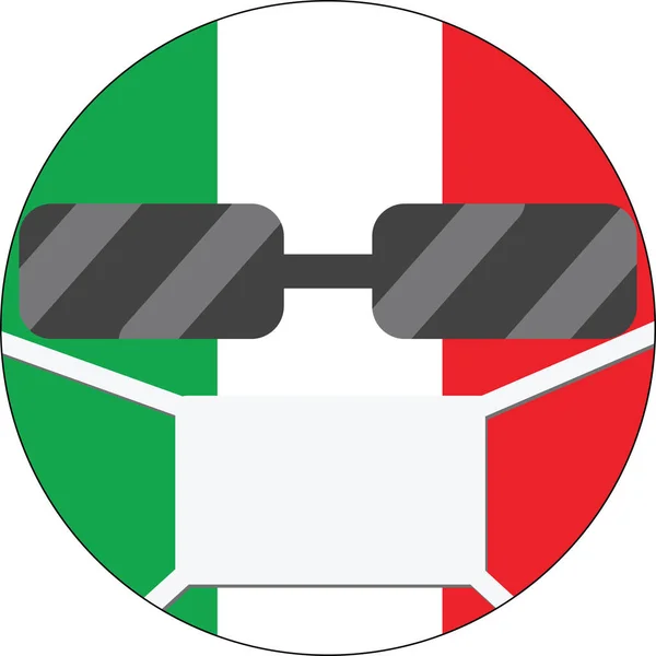 Emoticon Bandiera Italiana Indossando Una Maschera Medica Proteggere Sars Coronavirus — Vettoriale Stock