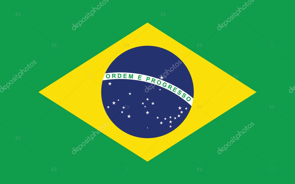 Brazil flag vector graphic. Rectangle Brazilian flag illustration. Brazil country flag is a symbol of freedom, patriotism and independence.