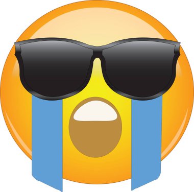 Havalı Ağlayan Yüz Emoji. Sarı yüzlü, açık ağızlı, feryat eden ve güneş gözlüklerinin arkasına gizlenmiş gözlerinden akan yaşlar nehri. Bunaltıcı keder ve üzüntünün ifadesi, kabarık gözleri ağlamaktan saklıyor...