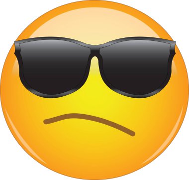 Güneş gözlüğü takan züppe ve kibirli emoji. Sarı yüz ifadesi, güneş gözlüğü takıyor ve kendini beğenmişliğin ve kendini beğenmişliğin göstergesi olarak kaşlarını çatıyor..