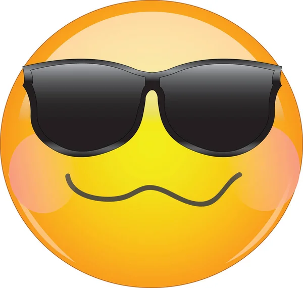 Cool Drunken Blushing Emoji Yellow Face Emoticon Wearing Sunglasses Crumpled — Stock Vector