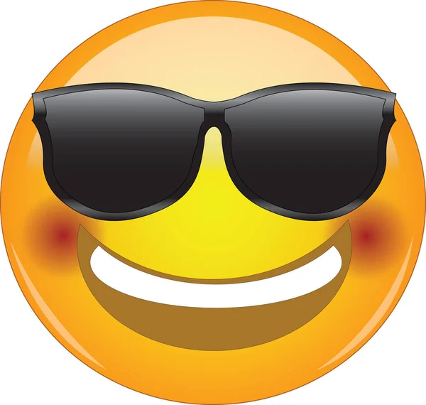 Impresionante Cara Enrojecida Emoji Sonriente Emoticono Fresco Cara Feliz Con — Vector de stock