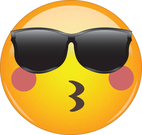 Cool Beijando Emoji Óculos Sol Impressionante Corando Emoticon Rosto Amarelo —  Vetores de Stock