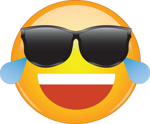 Emoticono Risa Fresco Tonos Impresionante Cara Risa Amarilla Emoji Gafas — Vector de stock