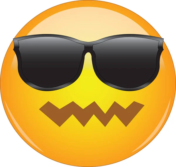 Cool Maar Verwarde Emoji Geel Gezicht Emoticon Met Pwnd Gezicht — Stockvector
