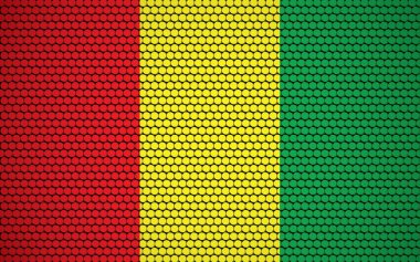 Gine 'nin daireden yapılmış soyut bayrağı. Renkli noktalarla tasarlanmış Gine bayrağı ona modern ve fütüristik bir görünüm veriyor..