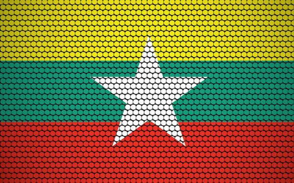 Abstrakcyjna Flaga Myanmaru Zrobiona Kręgów Birmańska Flaga Zaprojektowana Kolorowymi Kropkami — Wektor stockowy