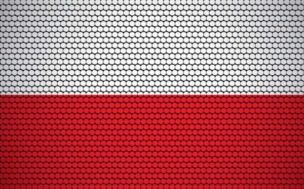 円で作られたポーランドの抽象的な旗 現代的で未来的な抽象的な外観を与える着色されたドットで設計されたポーランドの旗 — ストックベクタ
