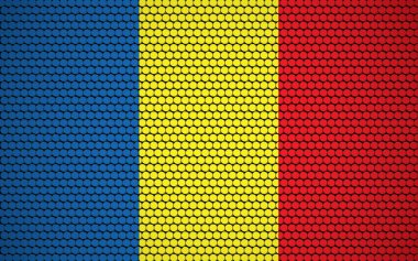 Romanya 'nın dairelerden oluşan soyut bayrağı. Romen bayrağı renkli noktalarla tasarlanmış modern ve fütüristik bir görünüm kazandırıyor.