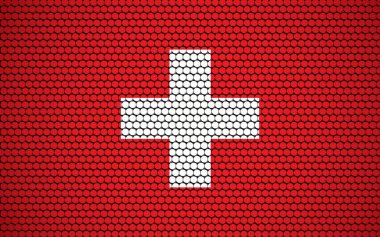 İsviçre 'nin daireden yapılmış soyut bayrağı. Renkli noktalarla tasarlanmış İsviçre bayrağı modern ve fütüristik bir görünüm kazandırıyor..