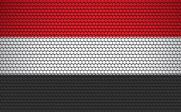 円で作られたイエメンの抽象的なフラグ 色付きのドットでデザインされたイエメンの旗は モダンで未来的な抽象的な外観を与えます — ストックベクタ
