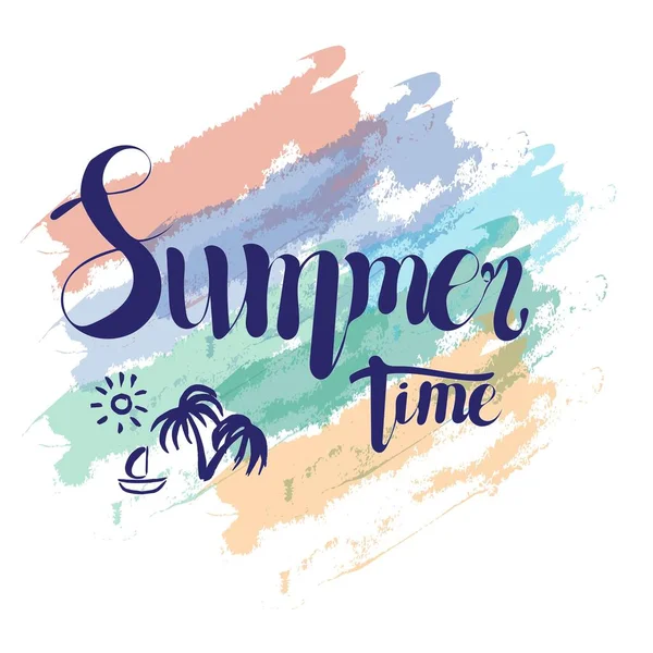 Summer time blue logo on watercolor background — Stock Vector
