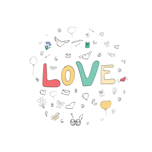 Una tarjeta de amor con elementos garabatos — Vector de stock