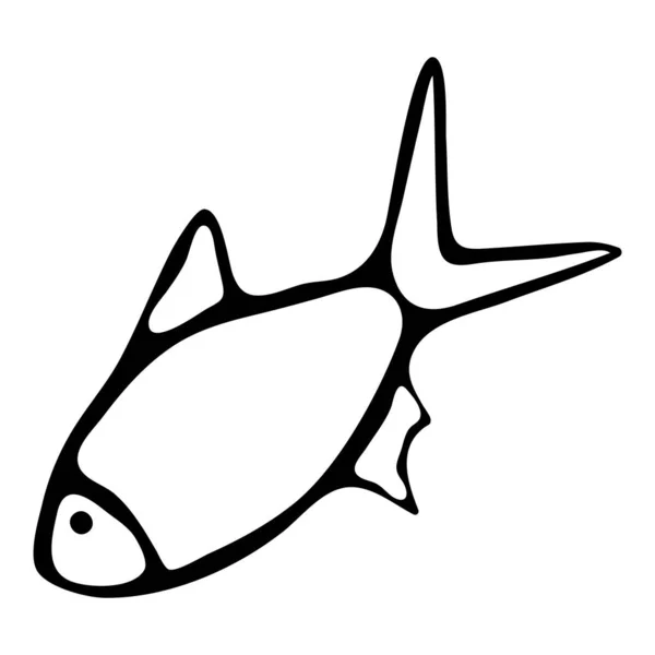 在孤立的白色背景上的鱼的矢量手绘图解，黑色轮廓。自然、植物、捕鱼、露营、黑白照片。手绘手绘网、传单. — 图库矢量图片