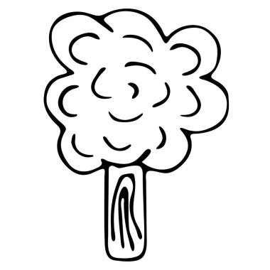 İzole edilmiş beyaz arka planda, siyah çizgili bir ağacın vektör el çizimi çizimi. Doğa, Yürüyüş, Yürüyüş, tek bir nesne, bitki örtüsü, siyah beyaz karalama. Ağ ve broşürler için elle boyanmış tasarım..