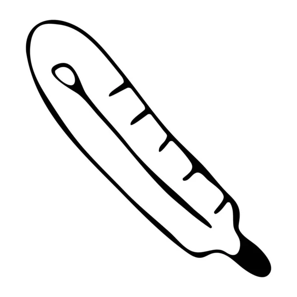 Vücut ısısını ölçmek için tıbbi termometrenin vektör çizimi. Doodle tarzında izole edilmiş beyaz bir arkaplanda siyah bir özet. Web siteleri, tekstil, kağıt, duvar kağıdı, broşürler için