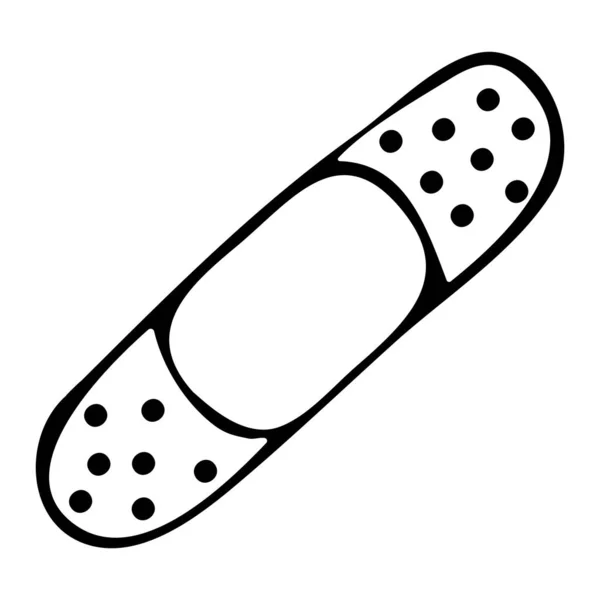 Vector platte illustratie van een beschermingsmiddel voor snijwonden en wonden - gips. Zwarte omtrek op een geïsoleerde witte achtergrond in de Doodle stijl. Voor websites, textiel, papier, Wallpaper, folders — Stockvector