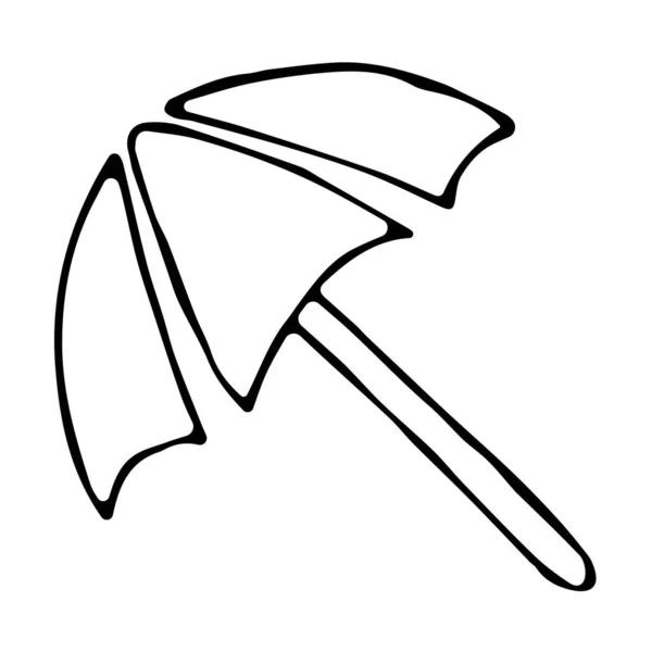 Guarda-chuva de praia mão desenhada em estilo doodle. verão, proteção solar — Vetor de Stock