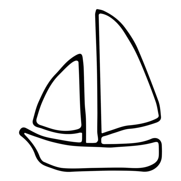 Minimalistic hand-drawn icon with a boat with sails. Internet symbol for your website design, logo, app, UI. — Stock Vector