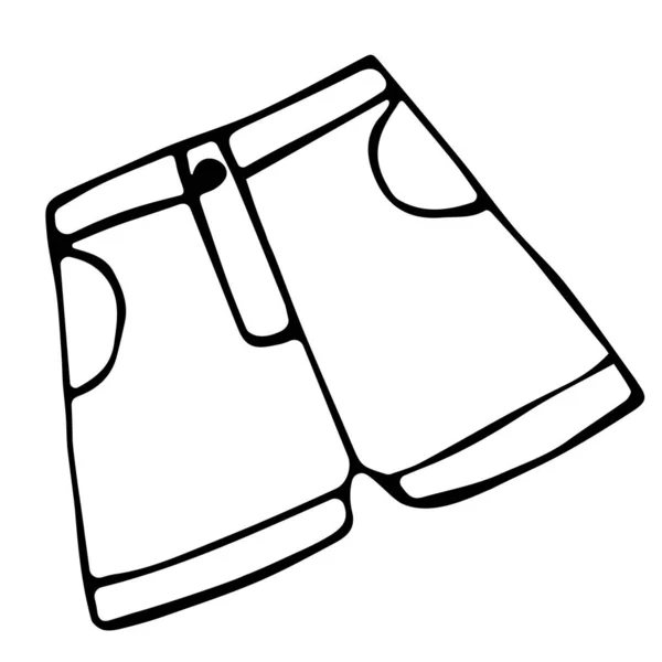 ภาพเวกเตอร์ของกางเกงขาสั้นชายฤดูร้อนในสไตล์ Doodle บนพื้นหลังสีขาวแยก ภาพสเก็ตช์ที่วาดด้วยมือสําหรับหนังสือ การพิมพ์ ผ้า — ภาพเวกเตอร์สต็อก