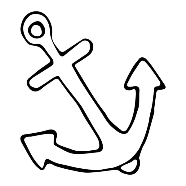 Vektor-Illustration eines Ankers im Doodle-Stil auf einem isolierten weißen Hintergrund. Konzept von Tourismus, Meer, Meer, Kreuzfahrt — Stockvektor