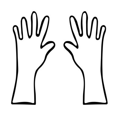 Evi temizlemek, bulaşıkları yıkamak, el yıkamak, bahçe ve sağlık için koruyucu eldivenlerin temsili. İzole edilmiş beyaz bir arkaplanda Doodle tarzı çizilmiş