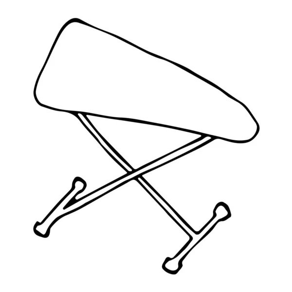 Moderner leerer Tisch zum Bügeln von Kleidung auf weißem Hintergrund. Freie Hand umreißen schwarze Tinte gezeichnet Faltobjekte Logo Emblem in der Kunst — Stockvektor