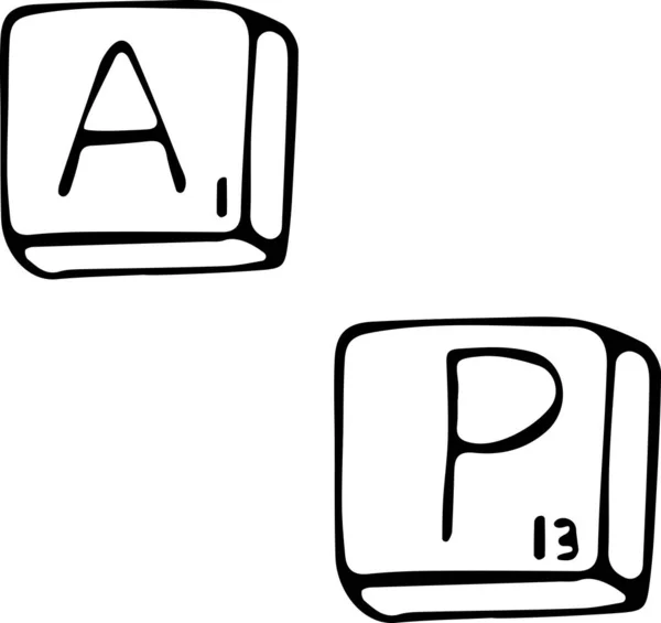 Ilustração vetorial de chips com letras para o jogo de fazer palavras. Jogos para toda a família, Scrabble no estilo de Doodle. Esboço preto sobre um fundo branco . — Vetor de Stock