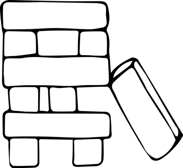 Oyunun, Doodle stiliyle Jenga 'nın vektör illüstrasyonu. Aile oyunları, aile eğlencesi, evde arkadaşlarla oyunlar. Beyaz arkaplanda siyah bir özet.