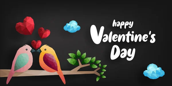 Feliz Dia Dos Namorados Aves Corações Ramo Formas Poligonais Ilustração — Vetor de Stock
