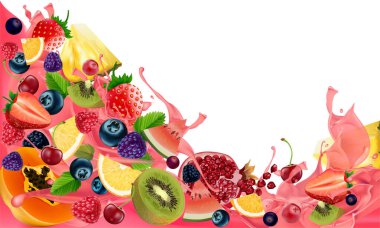 Düşük kalorili bir atıştırmalık için yaratıcı sağlıklı meyve karışımı, beyaz arka planda izole edilmiş, vektör ve illüstrasyon.