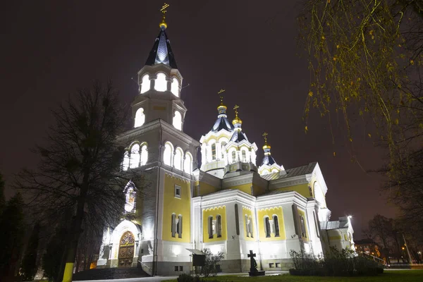 Святий Спасо-Преображенський собор вночі. Житомир (м. Житомир). — стокове фото