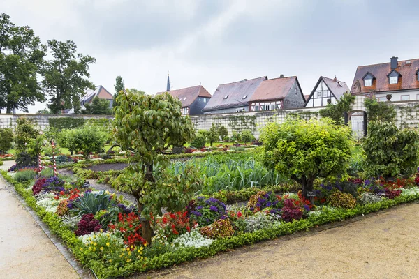 Colorful garden of medicinal herbs and park. City Seligenstadt .