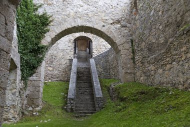 Kaleye giden taş merdivenler. Gallenstein Kalesi. Avusturya